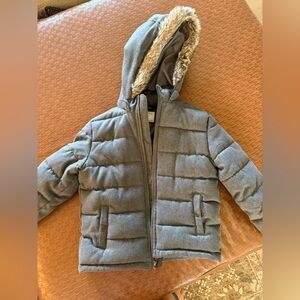 Janie and Jack Gray Hooded Jacket with Faux Fur Trim